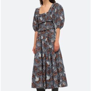 New with Tags Sea New York Lucinda Smocked Dress in Blue/Brown Size XXS